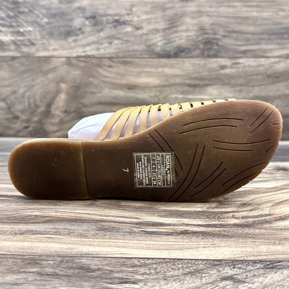 NIB Roan Bed Stu Chastity 7 37 Leather Huarache Slide Flat Sandals Almond Oats - Picture 9 of 11